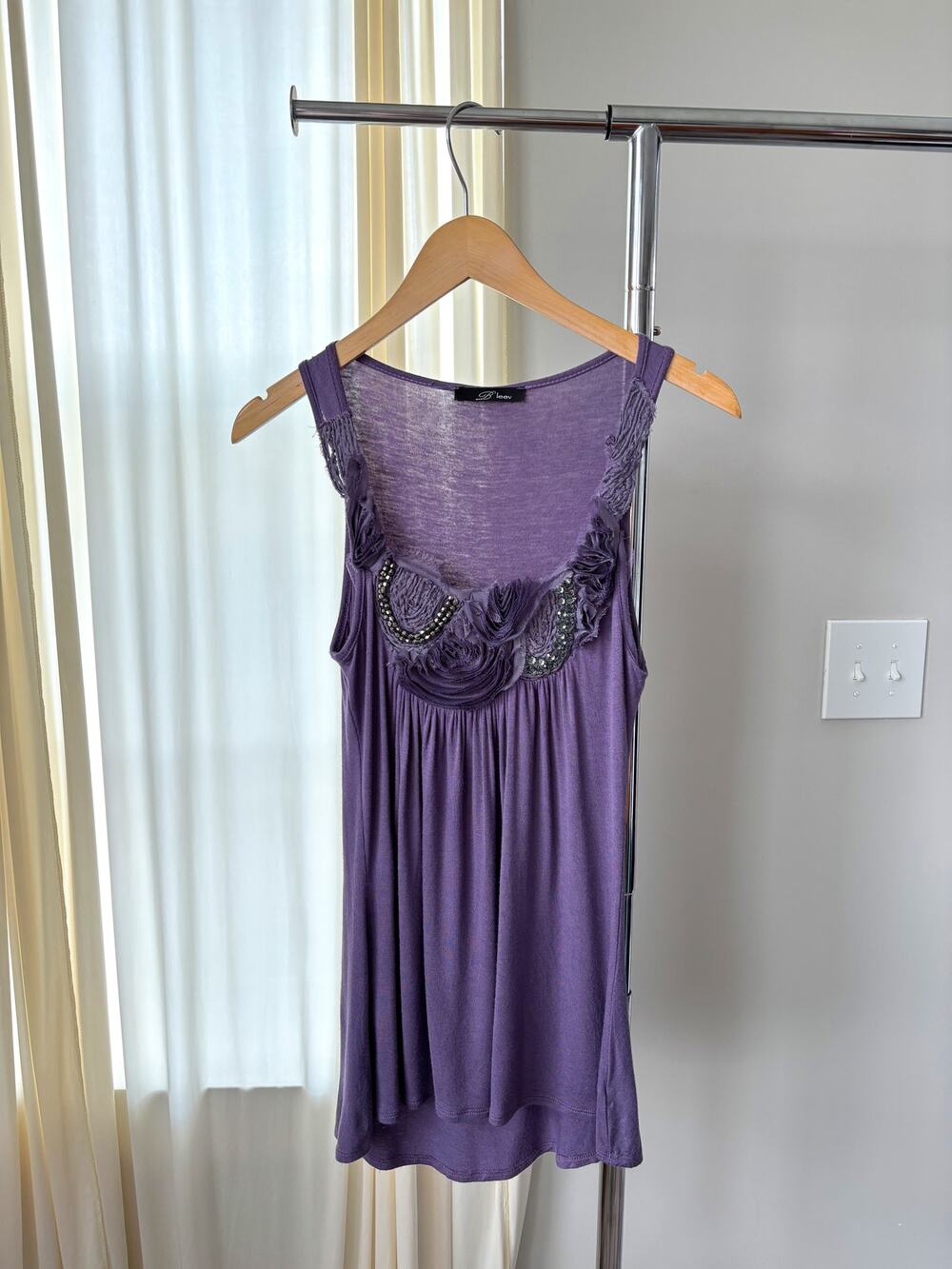 2000s B'leev Top Medium Floral Appliqué Beaded Whimsy Fairy Y2K Boho Whimsigoth